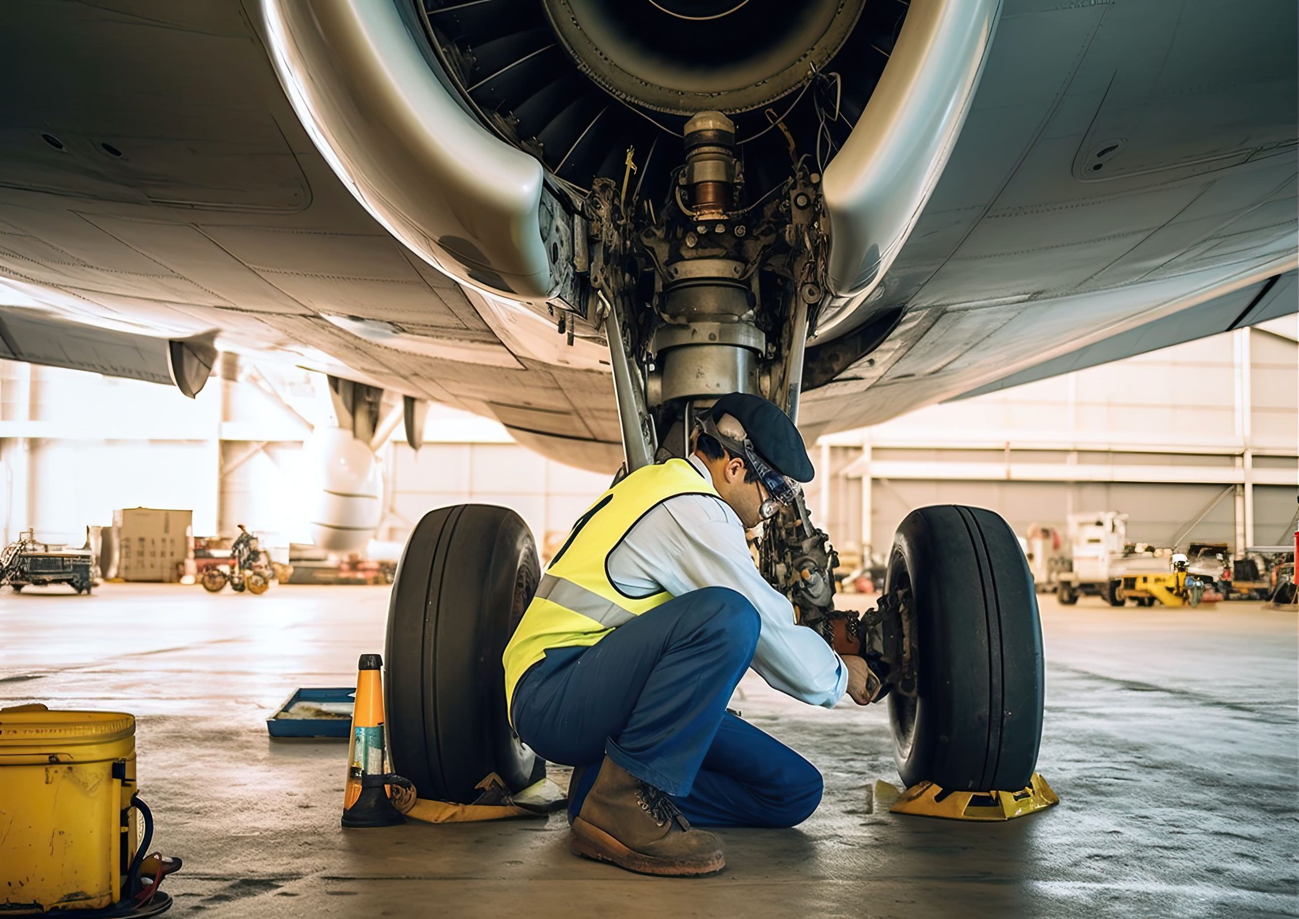 mecánico realizando mantenimiento de una aeronave